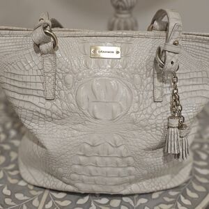 Vintage Brahmin Pearl White Croc Embossed Leather Tote